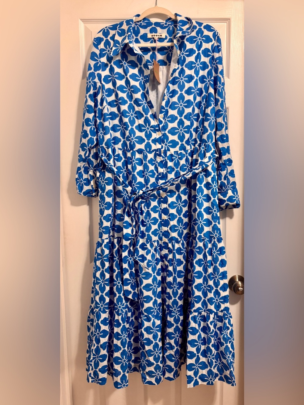 Boden Flo Cotton Midi Shirt Dress-Indigo Bunting, Floral Tile- NWT Sz 14R - Picture 6 of 8